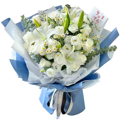 南阳11朵白玫瑰桔梗百合，爱永恒不息